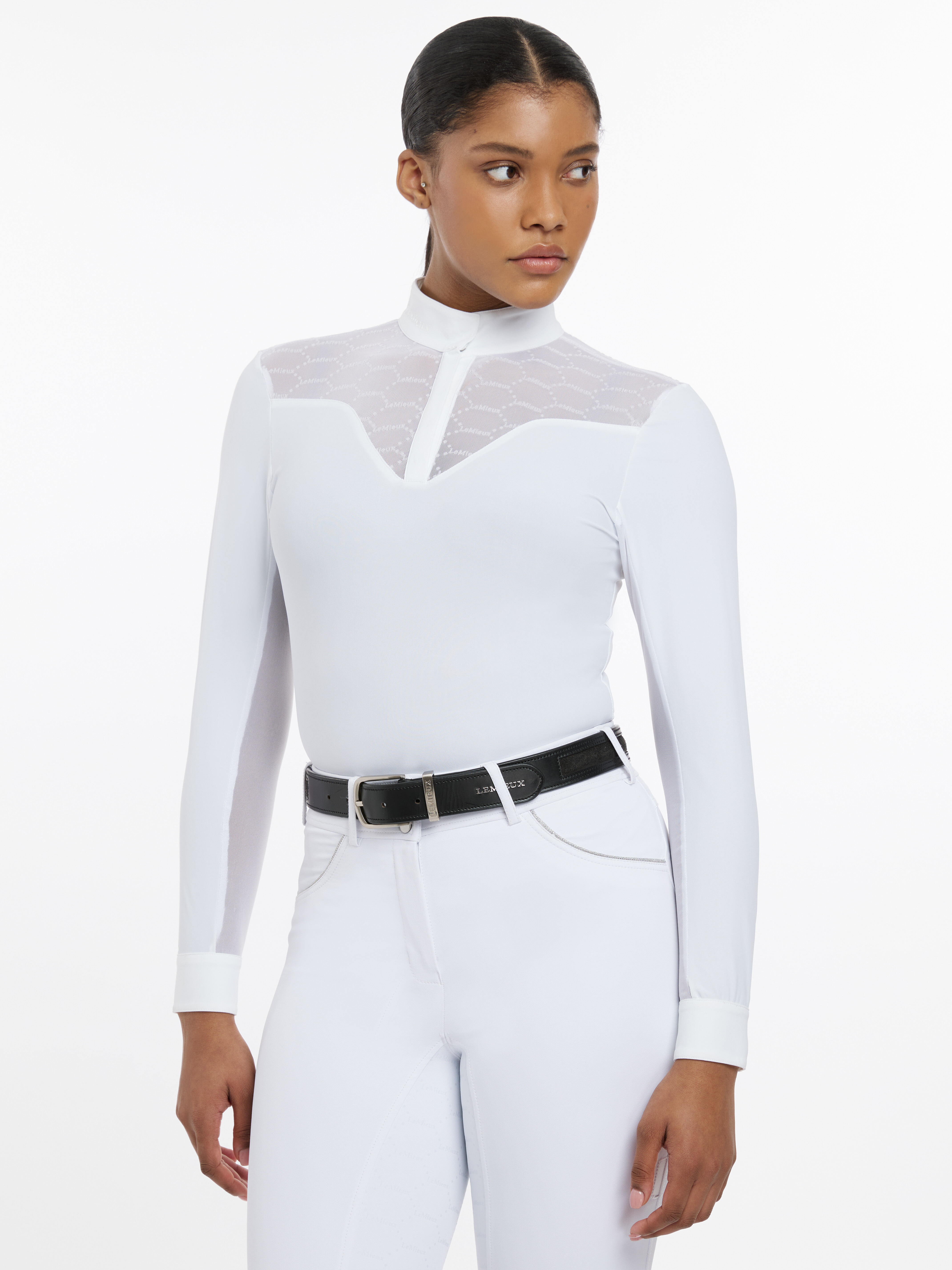  White with Forest on Navy Inner Details Long Sleeve Show Shirt