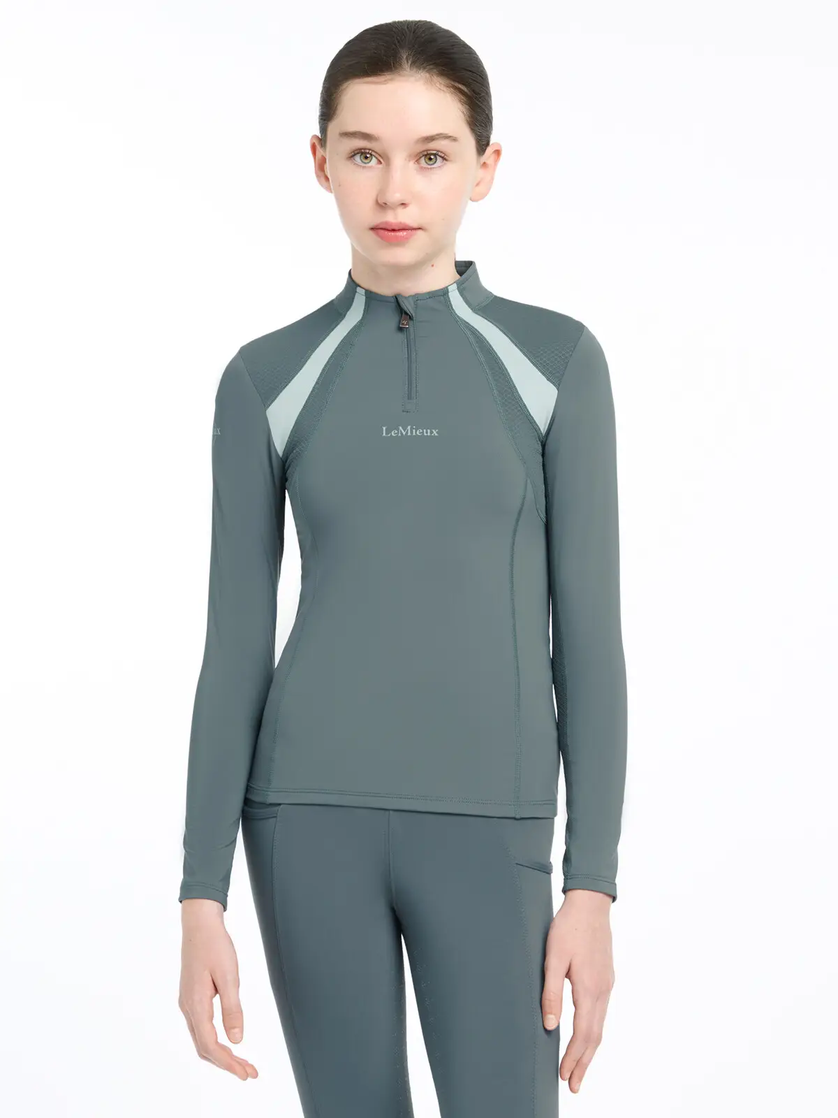 Felpa Lemieux Young Rider Kate Con Zip 1/4 - Colore Benzina/Pietra - Cotone E Poliestere - Foto 4