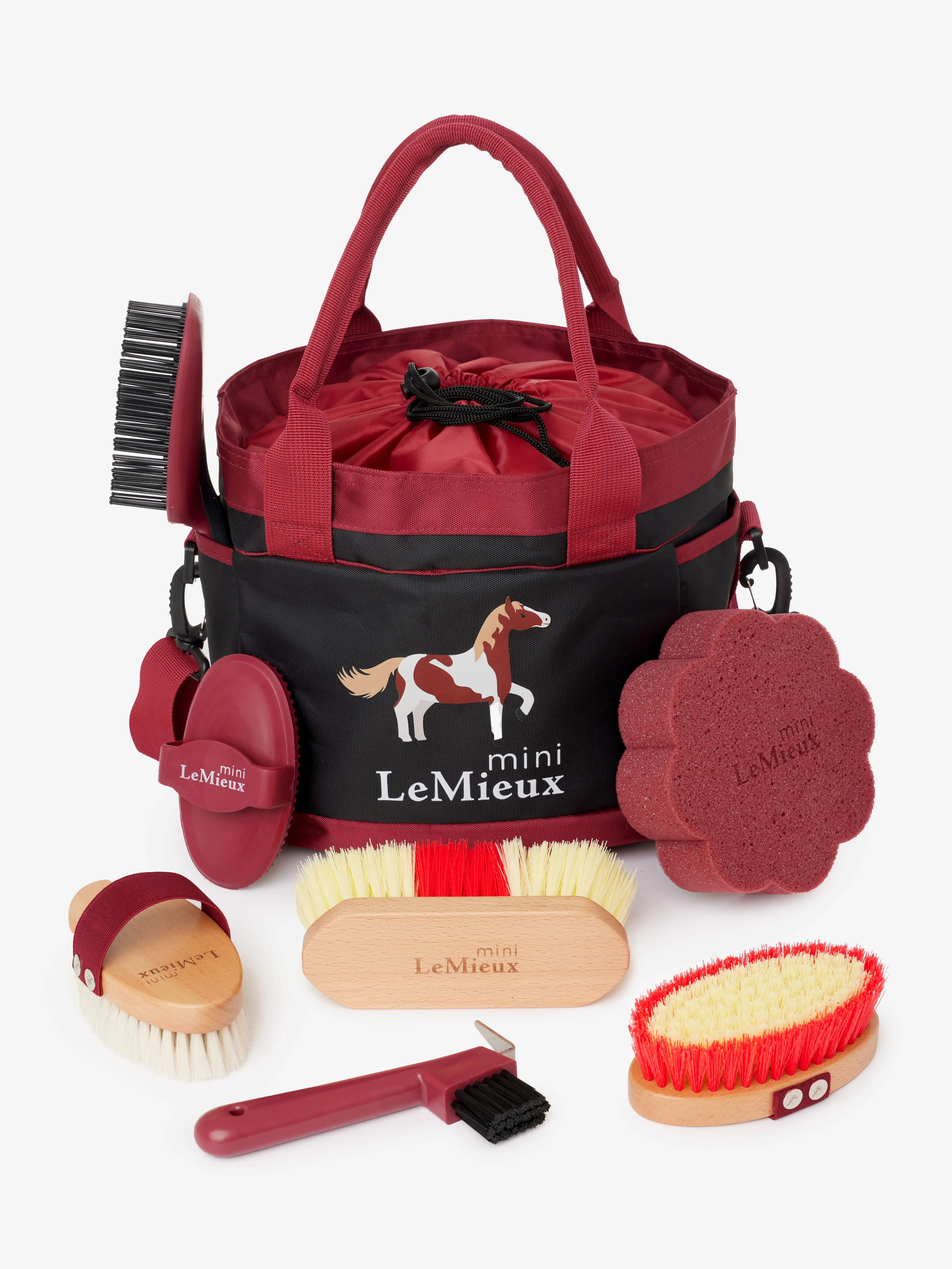 LeMieux Mini Set Toeletta Per Cavallo – Benetton Blue, Borsa In Tela, Spazzole In Legno, Spugna Stella, Pettine