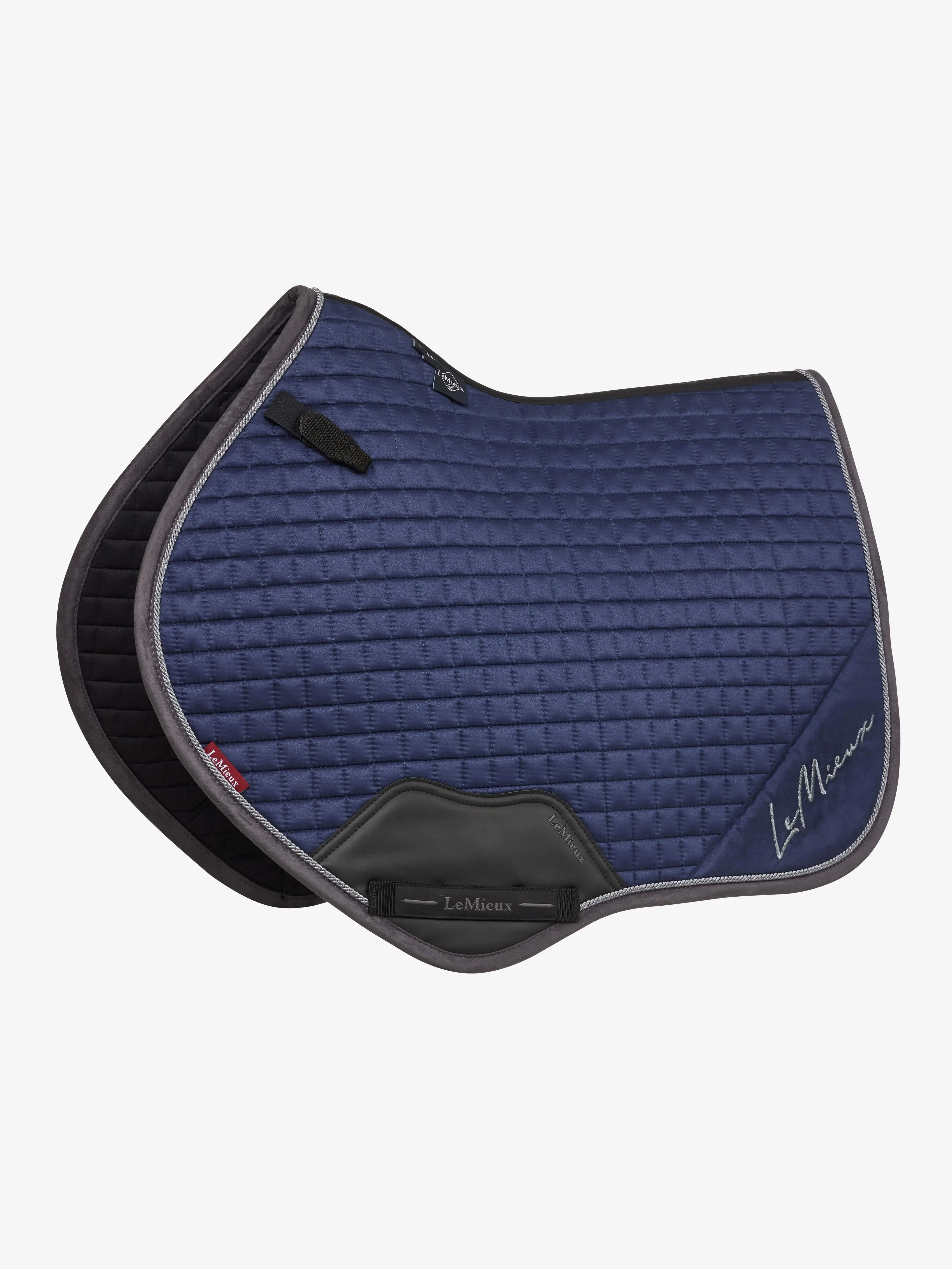 Tapis De Selle LeMieux – Carré De Contact En Daim Bleu Marine/canneberge, Coupe Garrot Haute, Doublure Bambou Respirante, Anti-friction