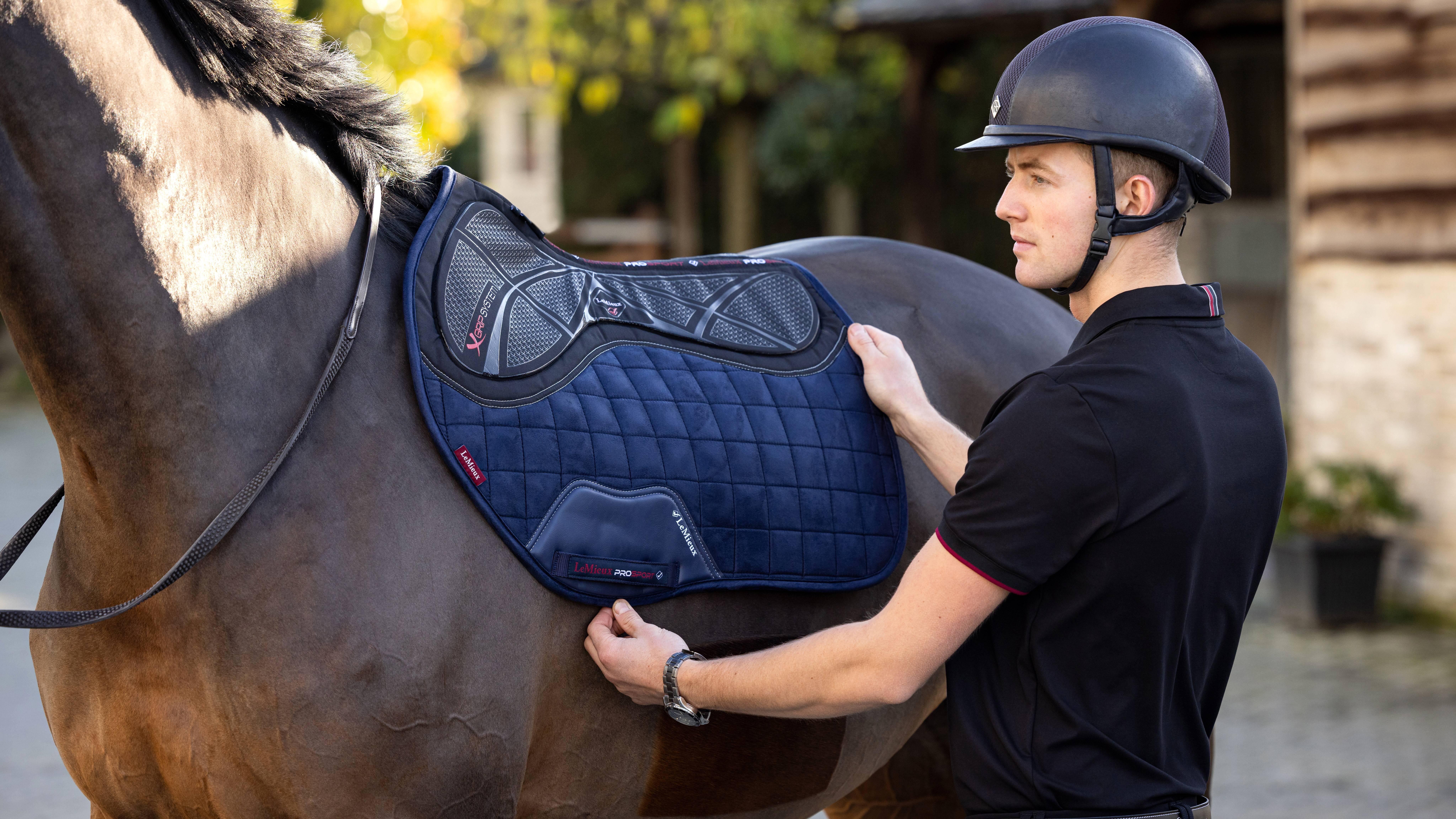 X-Grip Silicone EuroJump Square Navy Saddle Pads
