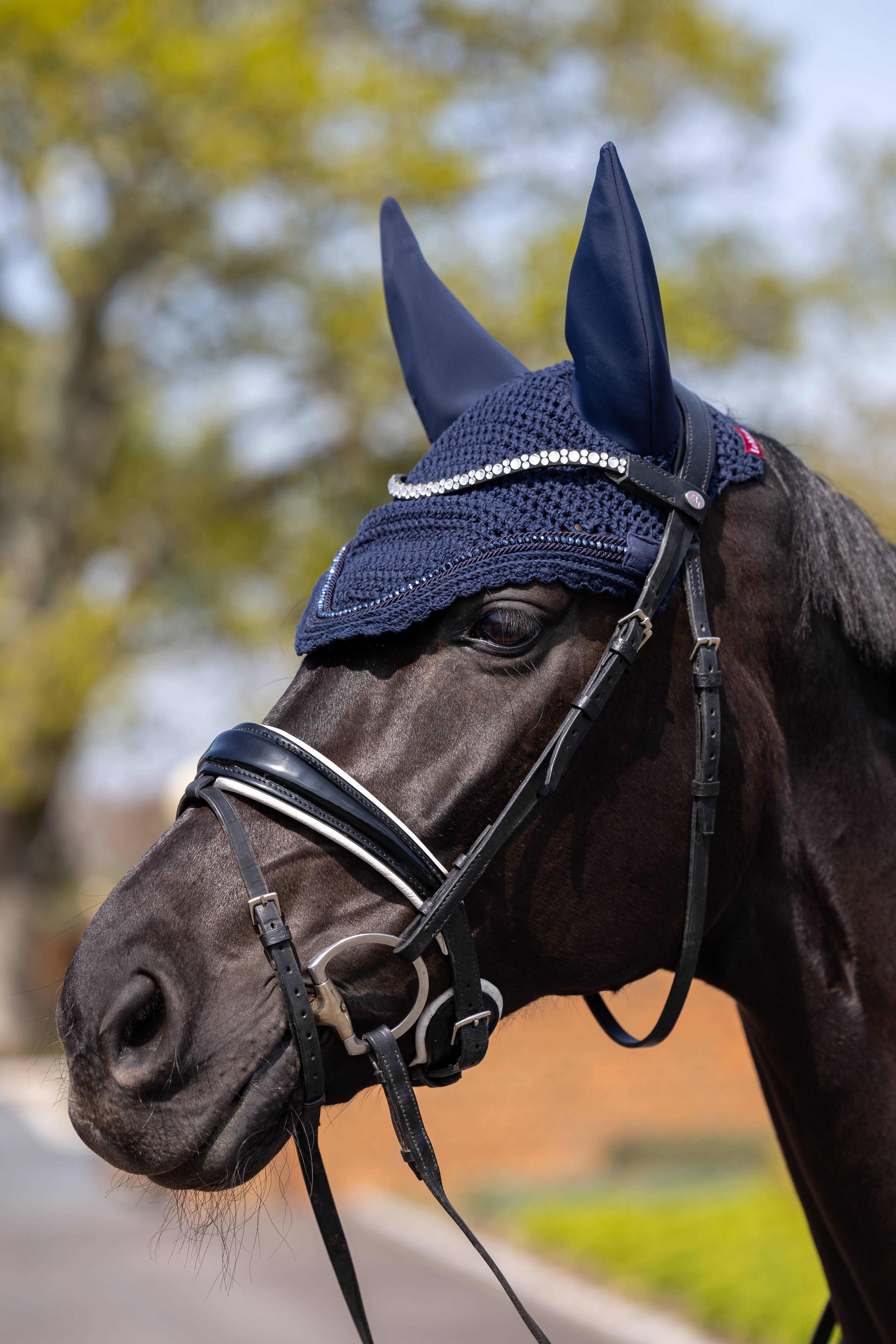 Diamante Acoustic Ear Bonnet Navy Horse