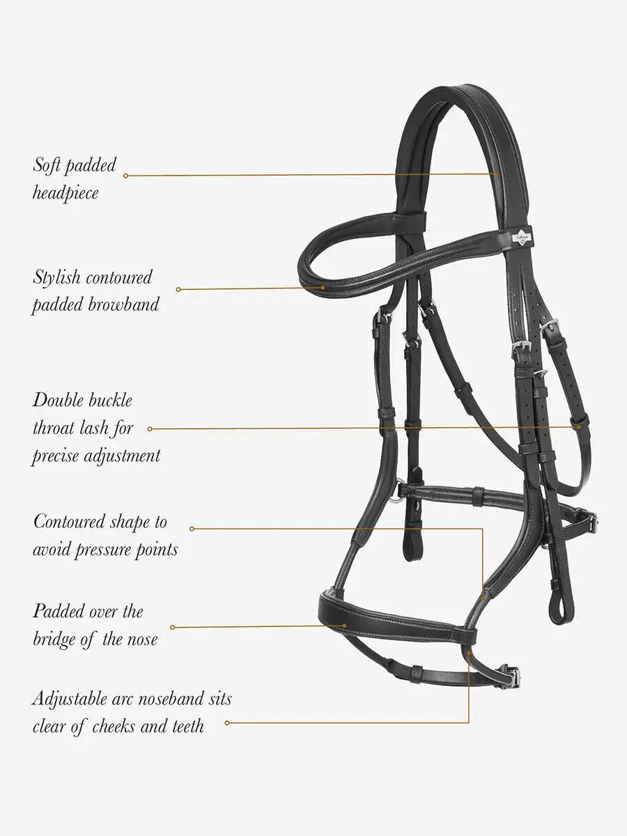 Arika Adjustable Anatomic Noseband Bridle Black/Silver Horse
